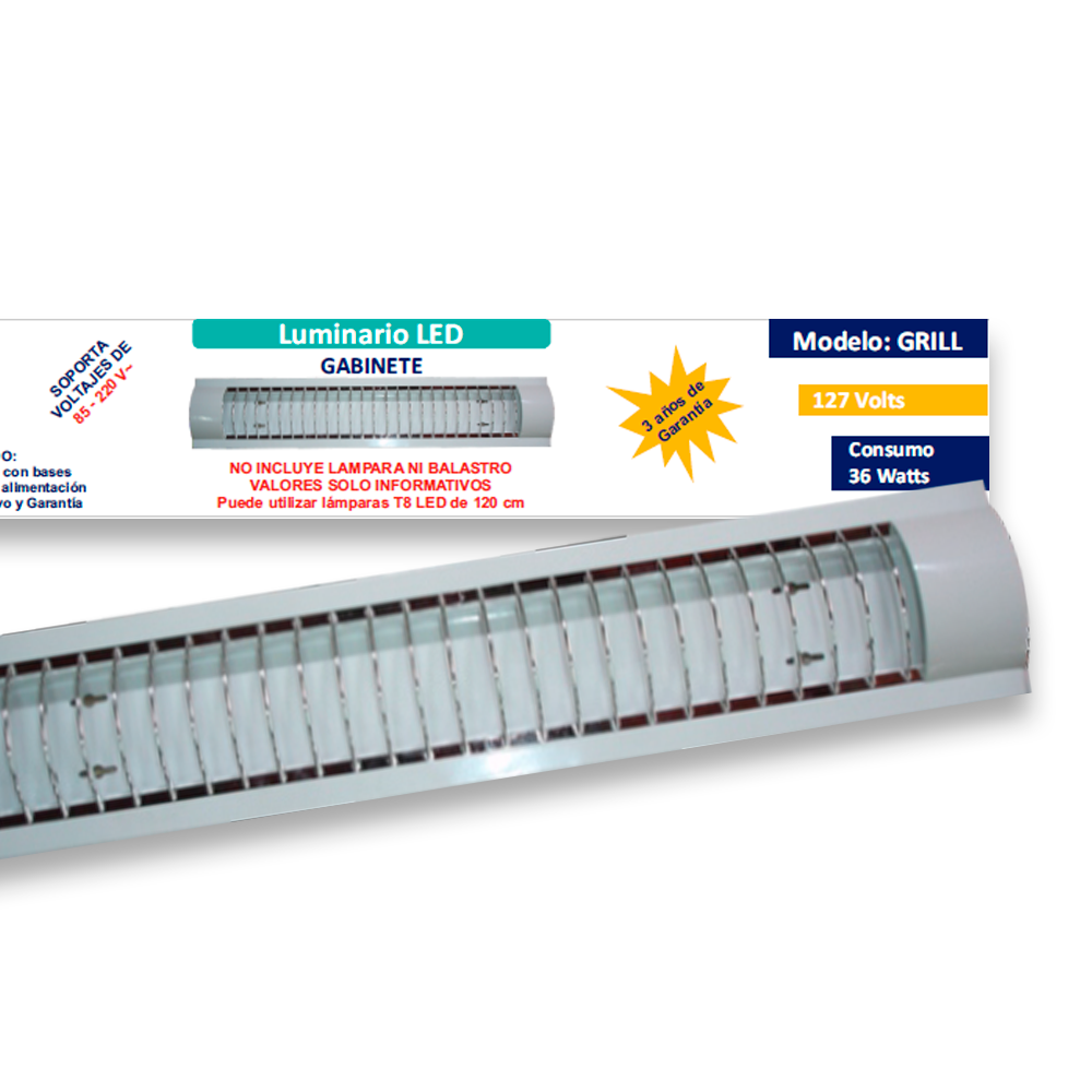 GABINETE 2 TUBOS LED T8 1.2M CONEXION DE DOS LADOS LUMMI GRILL