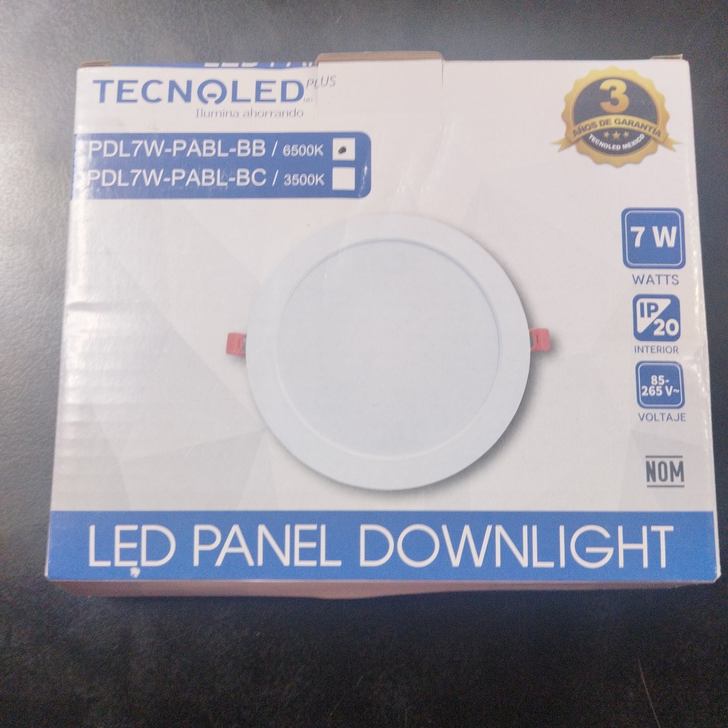 LED PANEL EMPOTRABLE DE 7W EN LUZ FRIA TECNOLED DOWNLIGHT 85-265V 50-60Hz 7W 6500k PDL7W-PABL-BB