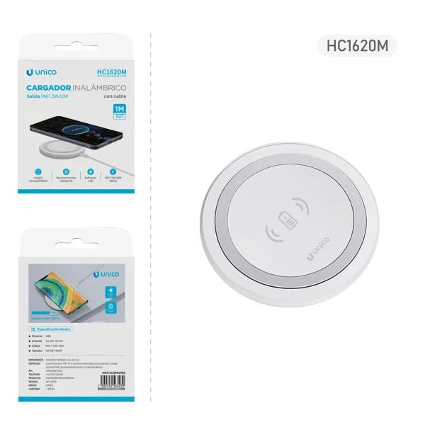 CARGADOR INALÁMBRICO INDUCCIÓN CIRCULAR 10W CABLE TIPO C 1M 2A AIGOSTAR 563239