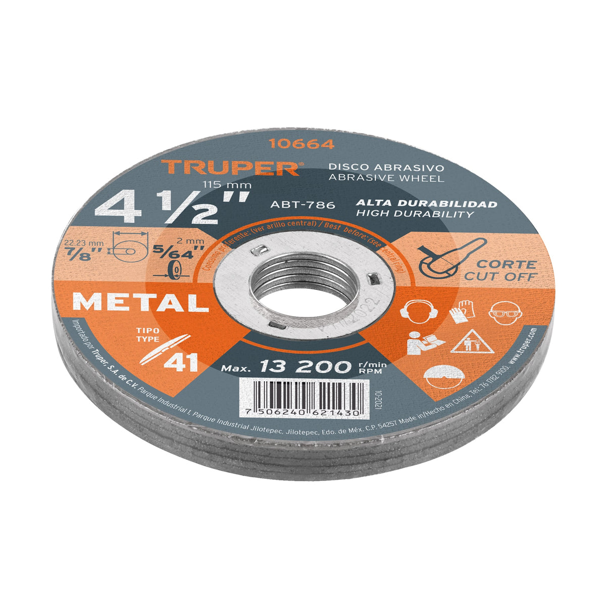 Disco de 4-1/2' para corte de metal, tipo 41, TRUPER — foto oficial 2
