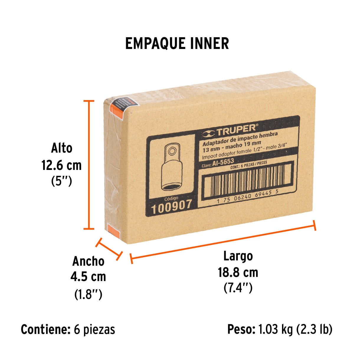 Adaptador de impacto 1/2' (H) x 3/4' (M), TRUPER, Truper, SKU 100907 — vista 6