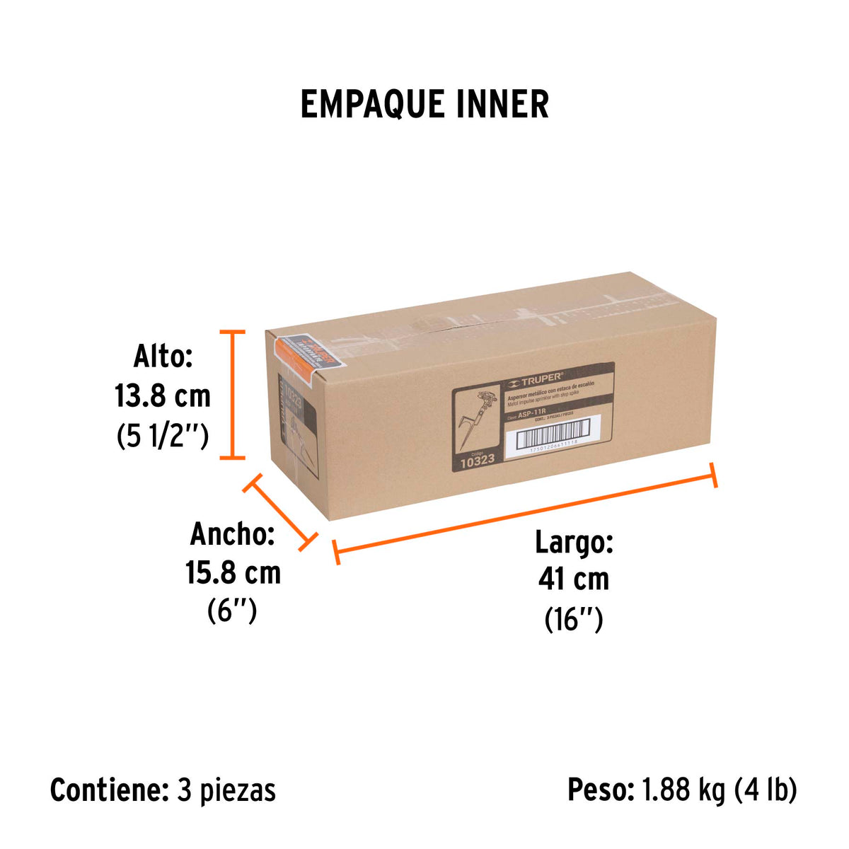 Aspersor metálico 14' dos vías, reforzado, estaca de escalón, Truper, SKU 10323 — vista 6
