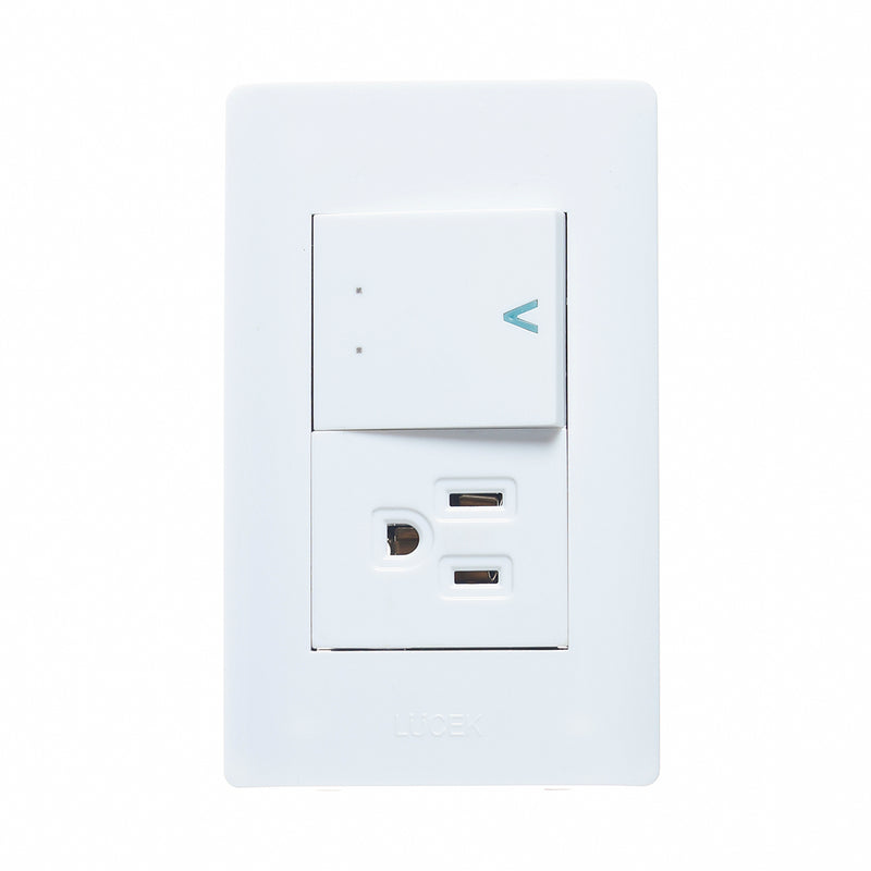 PLACA CON 1 INTERRUPTOR DE ESCALERA Y 1 CONTACTO DE 1.5 MODULOS BLANCO