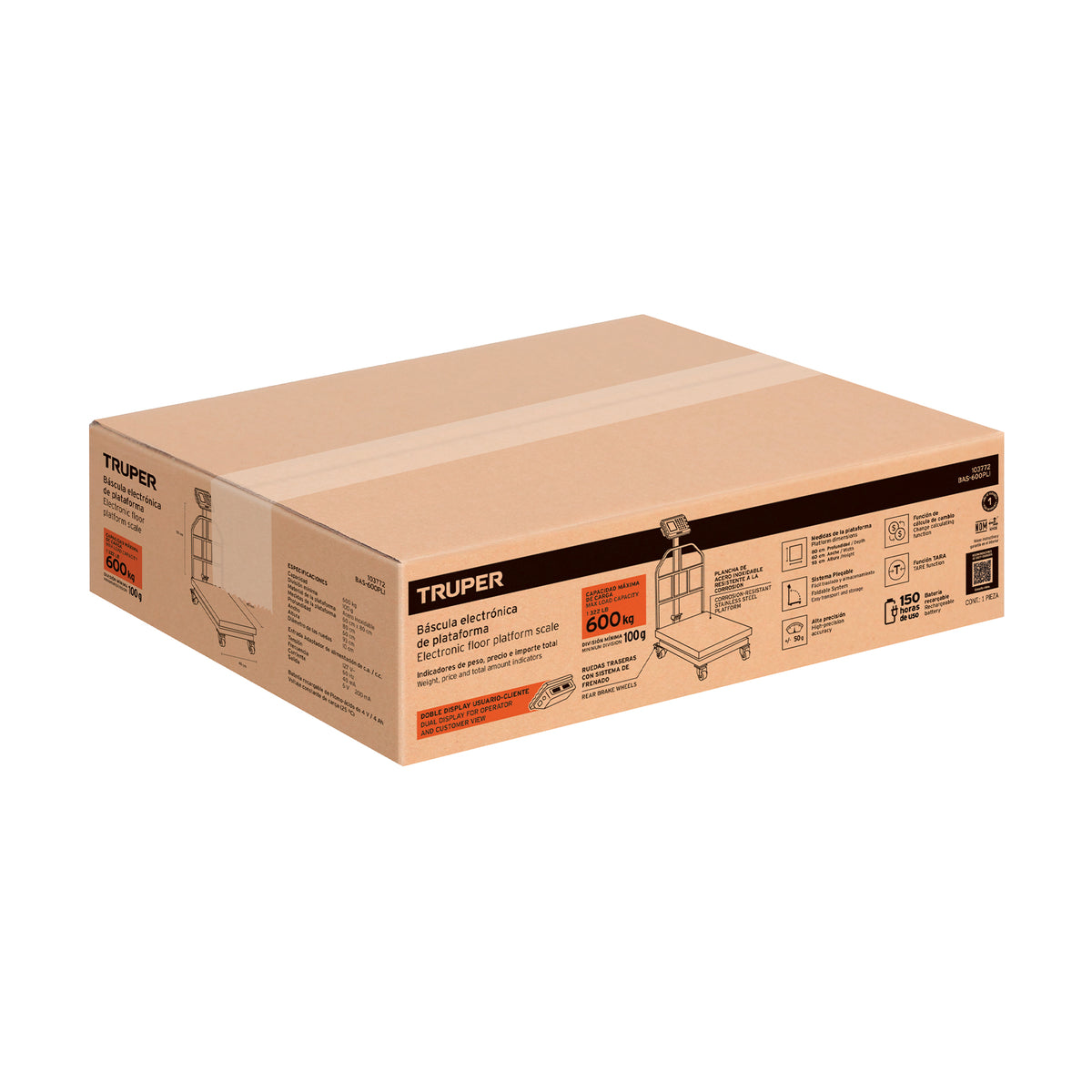 Báscula electrónica de plataforma, 600 kg, inoxidable TRUPER — foto oficial 2