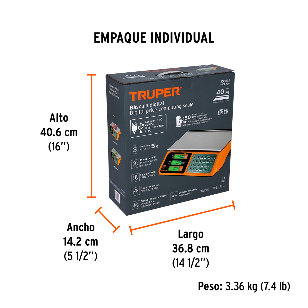 Báscula electrónica multifunciones 40 kg USB, TRUPER, Truper, SKU 103131 — vista 5