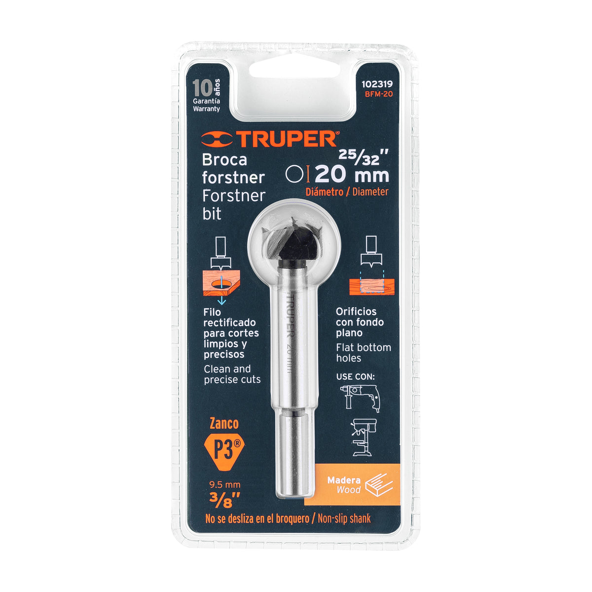 Broca forstner 20 mm para madera, TRUPER — foto oficial 2