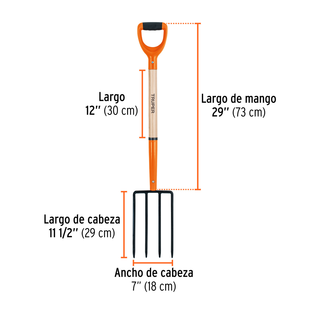 Bieldo para jardín, 4 dientes cuadrados, mango 29', puño 'Y', Truper, SKU 101540 — vista 4