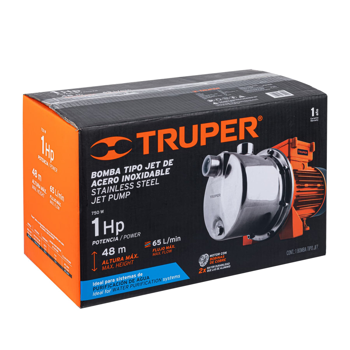 Bomba tipo jet cabezal de acero inoxidable 1 HP TRUPER — foto oficial 2
