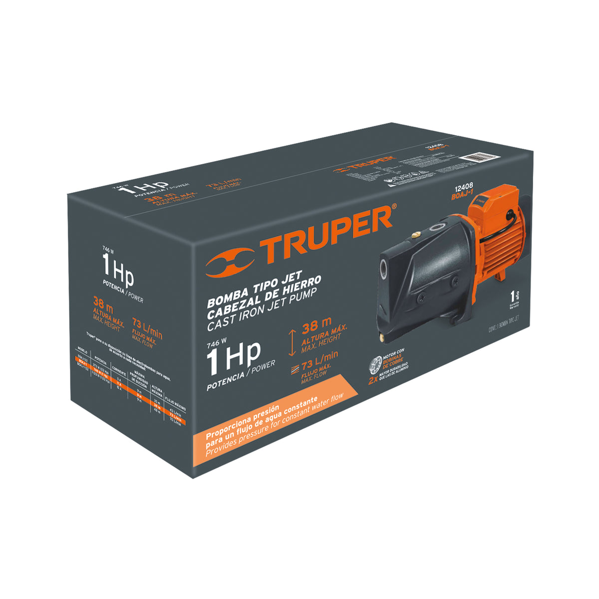 Bomba tipo jet, cabezal de hierro, 1 HP, TRUPER — foto oficial 2