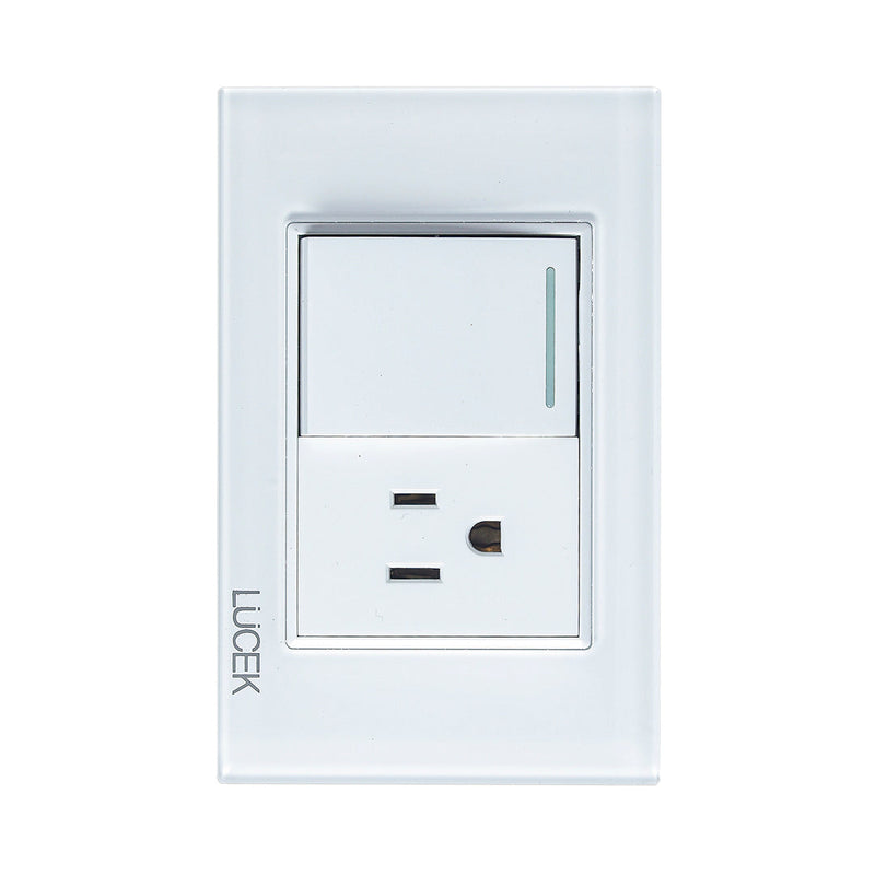 PLACA CON 1 INTERRUPTOR SENCILLO Y 1 CONTACTO DE 1.5 MÓDULOS.