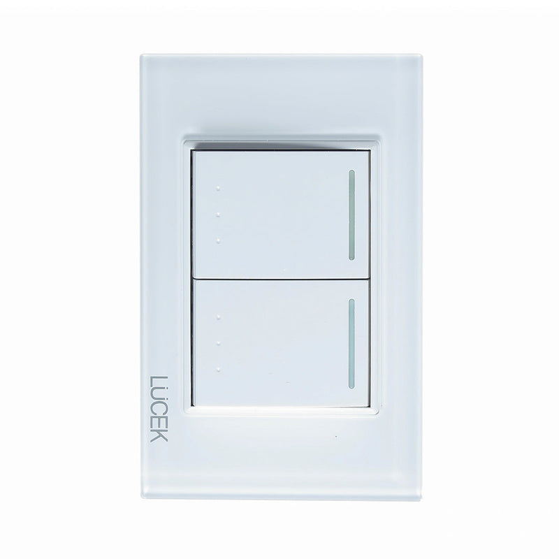 PLACA CON 2 INTERRUPTORES DE ESCALERA DE 1.5 MÓDULOS.