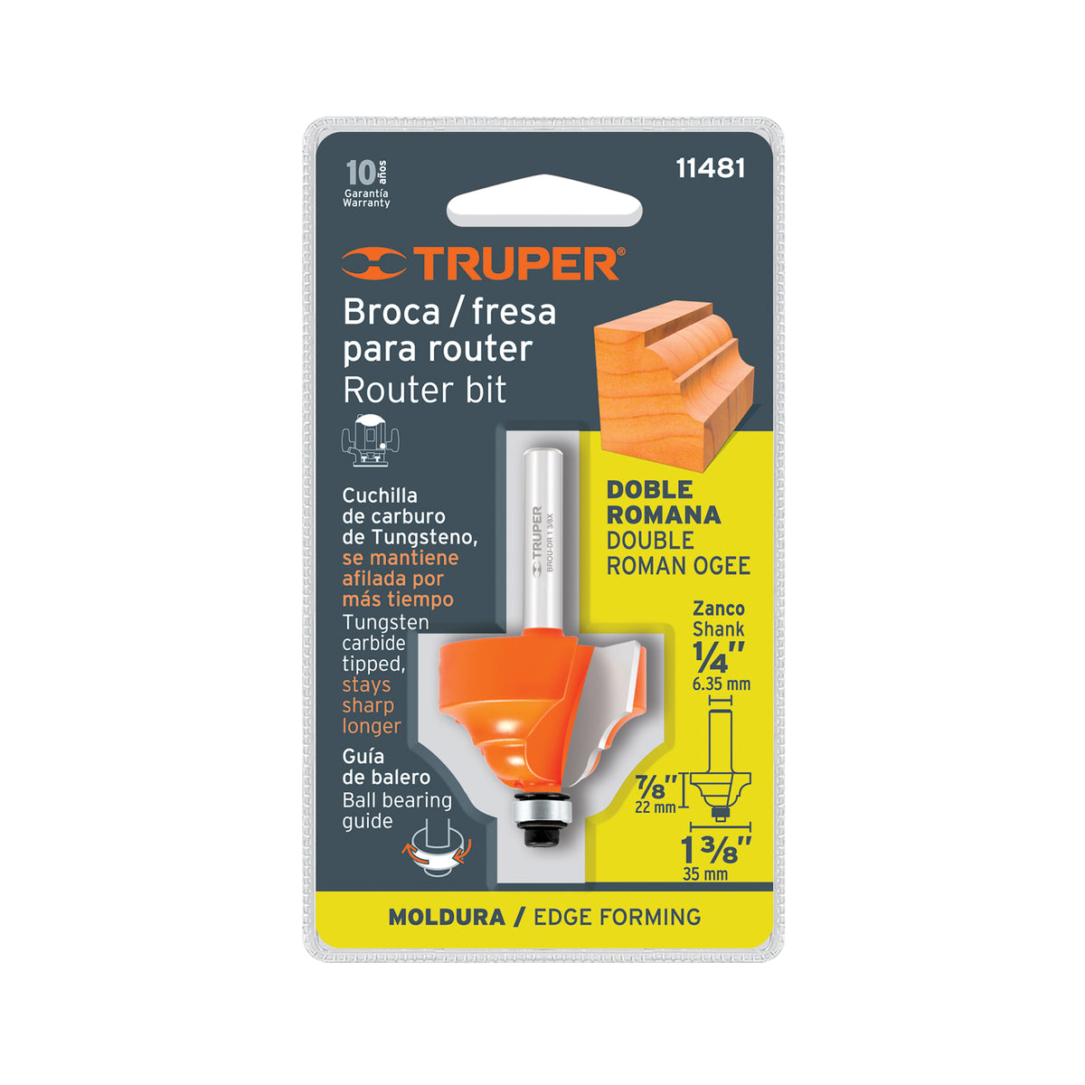 Broca para router, doble romana, 1-3/8' con balero, TRUPER — foto oficial 2