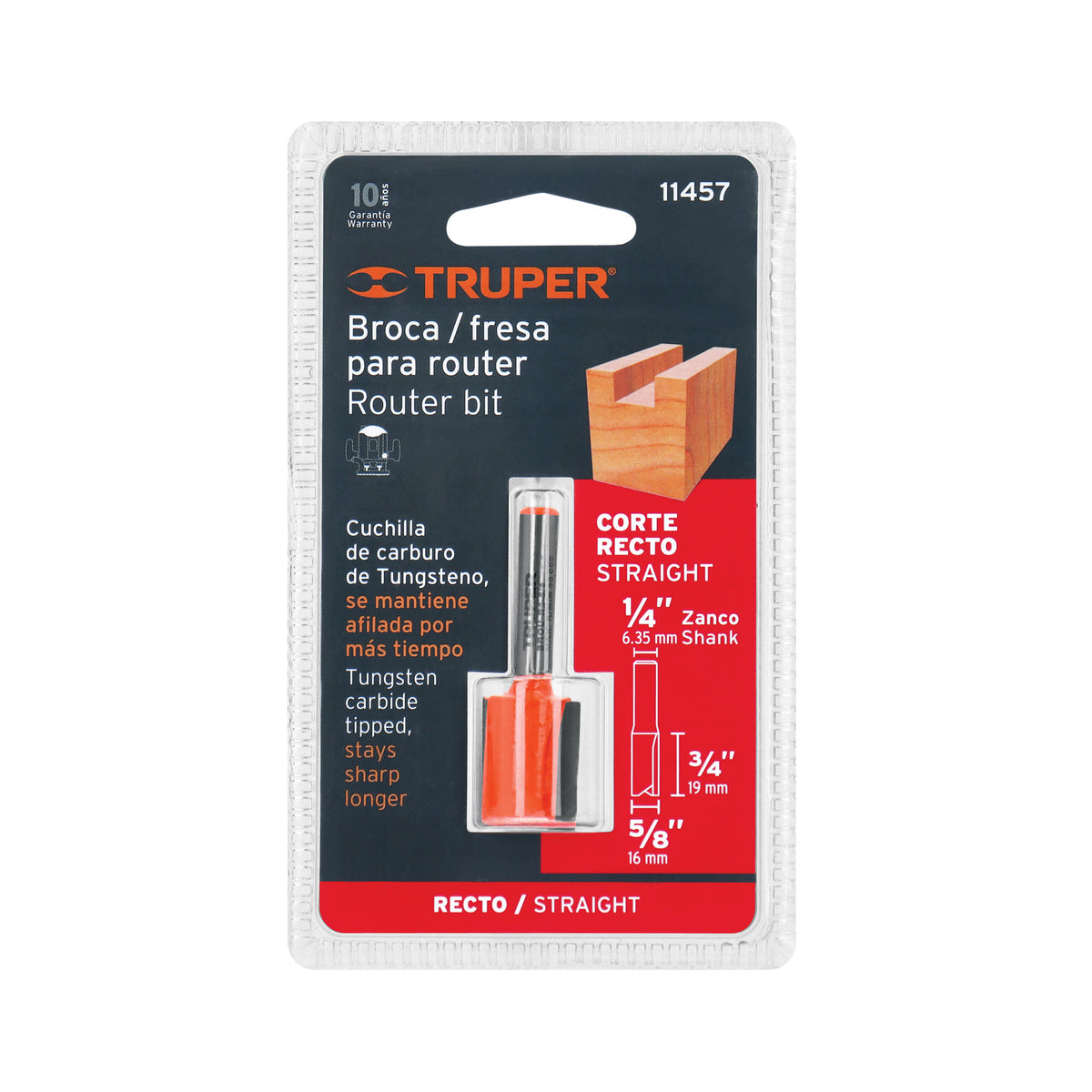 Broca para router, recta 2 filos, 5/8', TRUPER — foto oficial 2