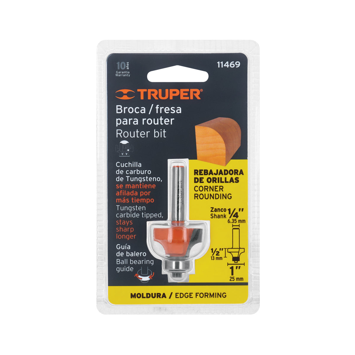 Broca para router, redondeado, 1' con balero, TRUPER — foto oficial 2