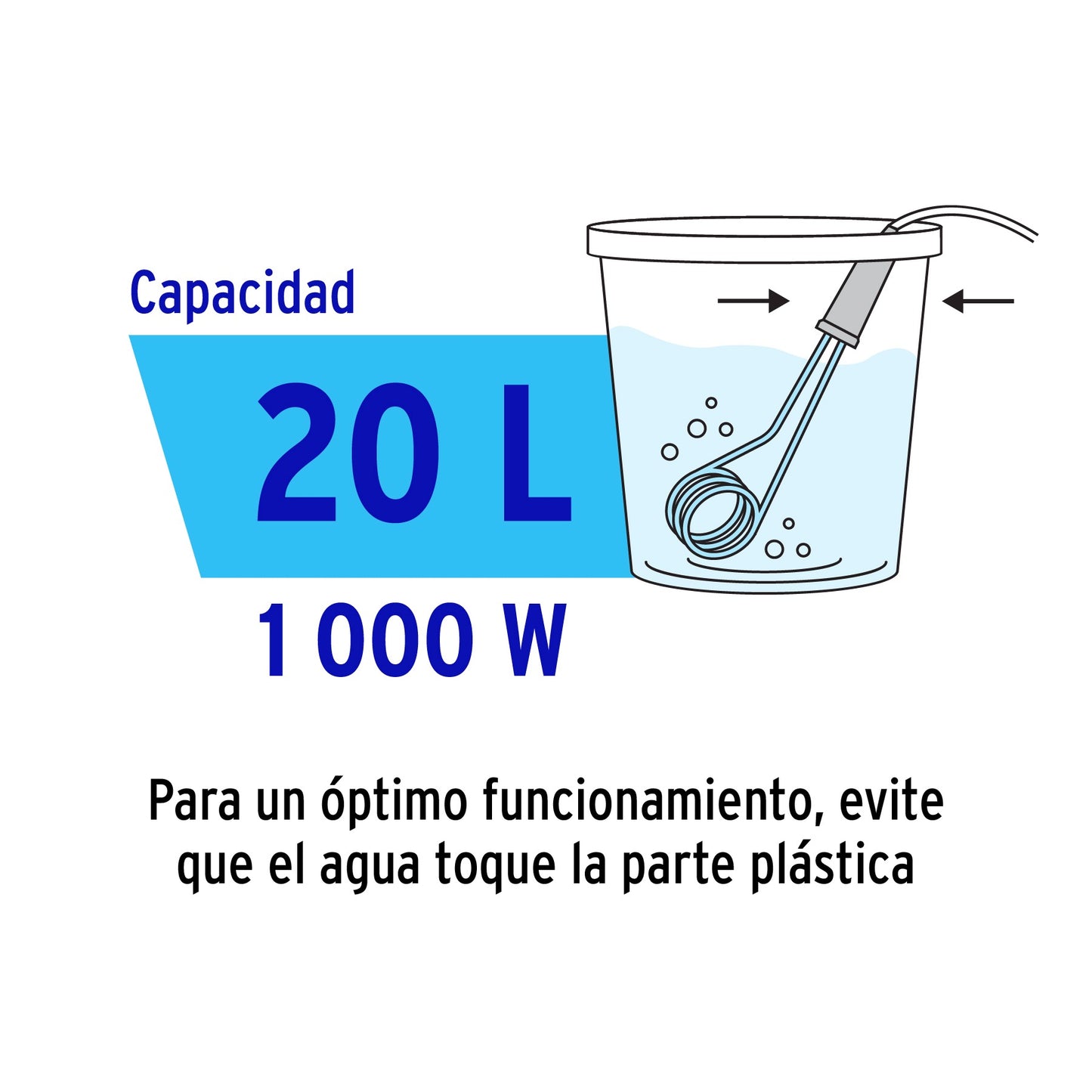CALENTADOR DE INMERSIÓN PARA AGUA 20L #5.5 1000W, VOLTECK 46994 CAGU-5.5