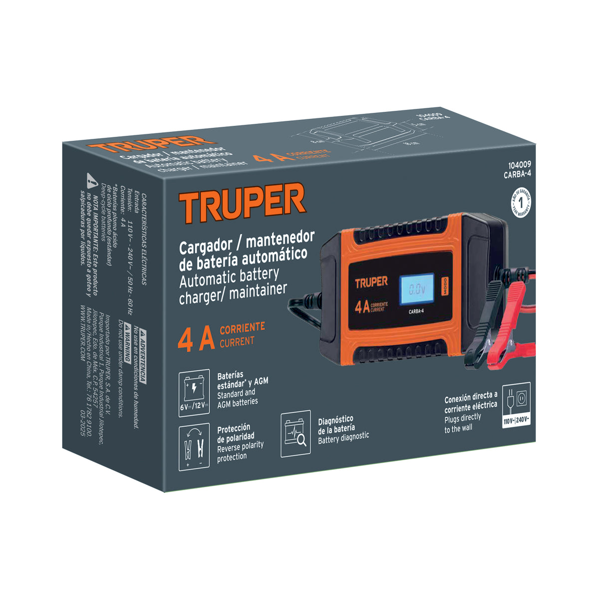 Cargador / mantenedor de 4 A para baterías de 6V/12V, TRUPER — foto oficial 2