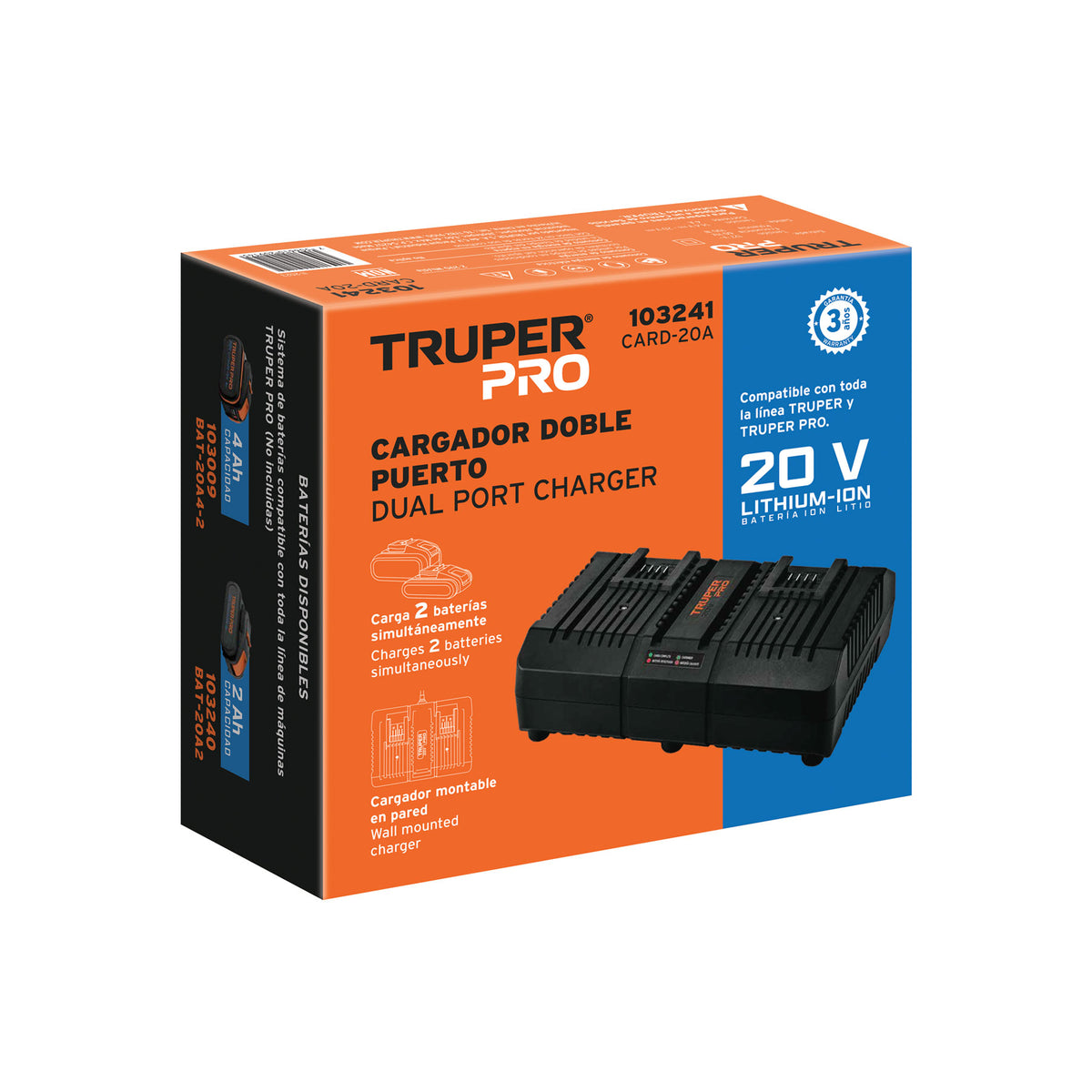 Cargador dual de baterías de ion litio 20V, TRUPER PRO — foto oficial 2