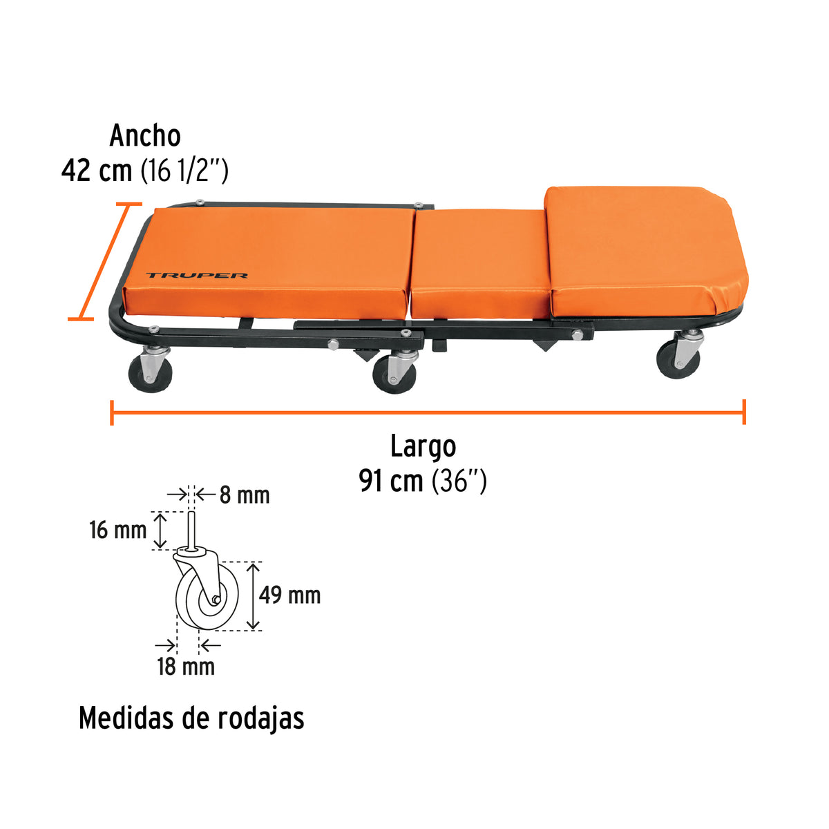 Cama / banco de 36' para mecánico, TRUPER, Truper, SKU 102940 — vista 4