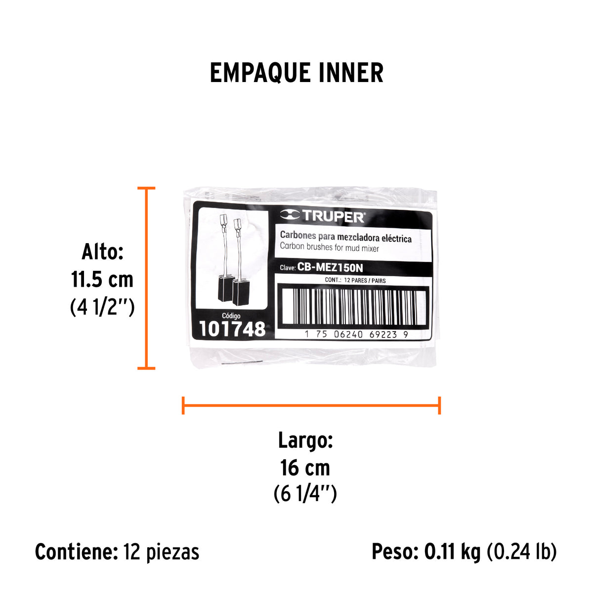 Bolsa con 2 carbones de repuesto para MEZ-150N, TRUPER, Truper, SKU 101748 — vista 6