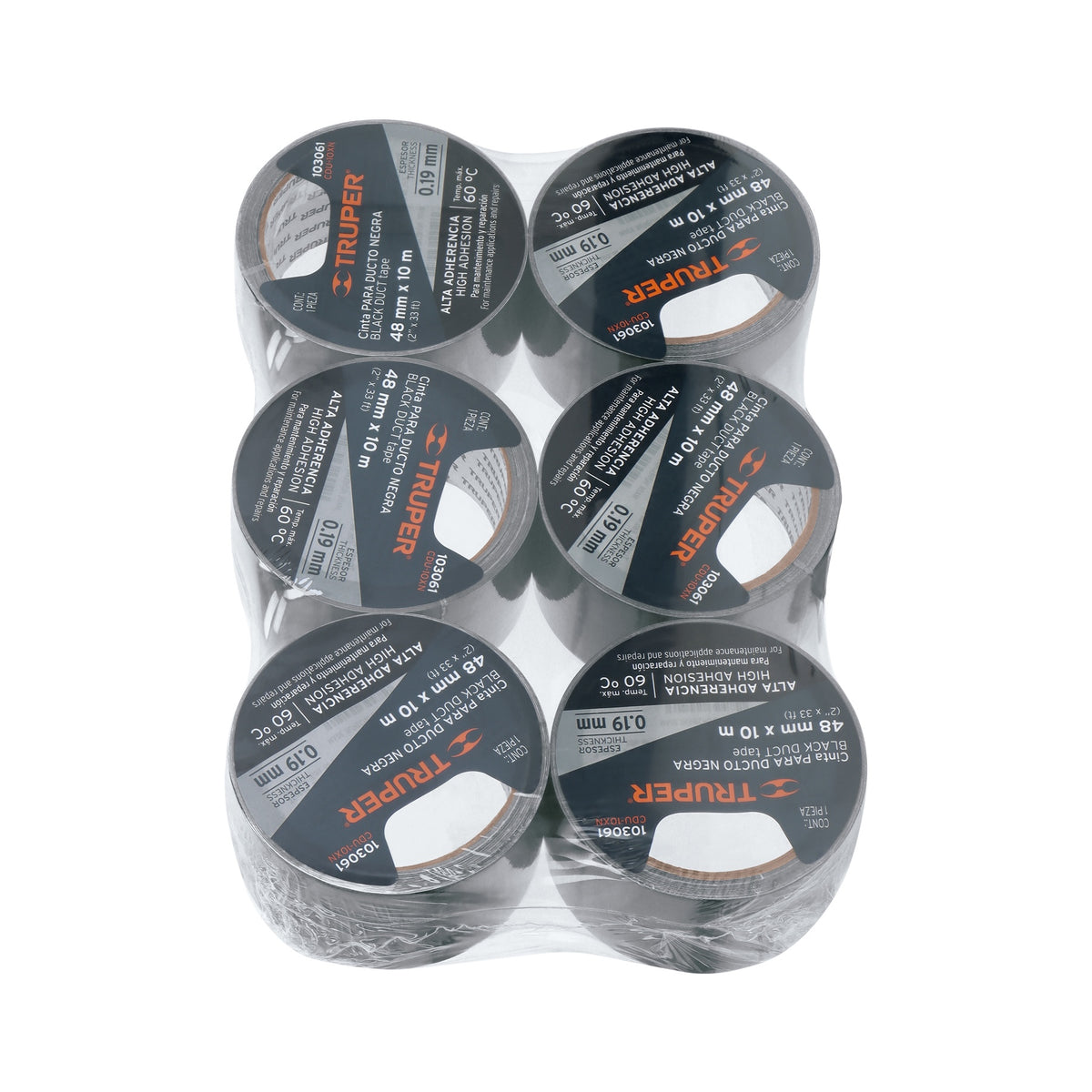 Cinta negra para ducto 10 m x 48 mm, espesor 0.19 mm, TRUPER — foto oficial 2