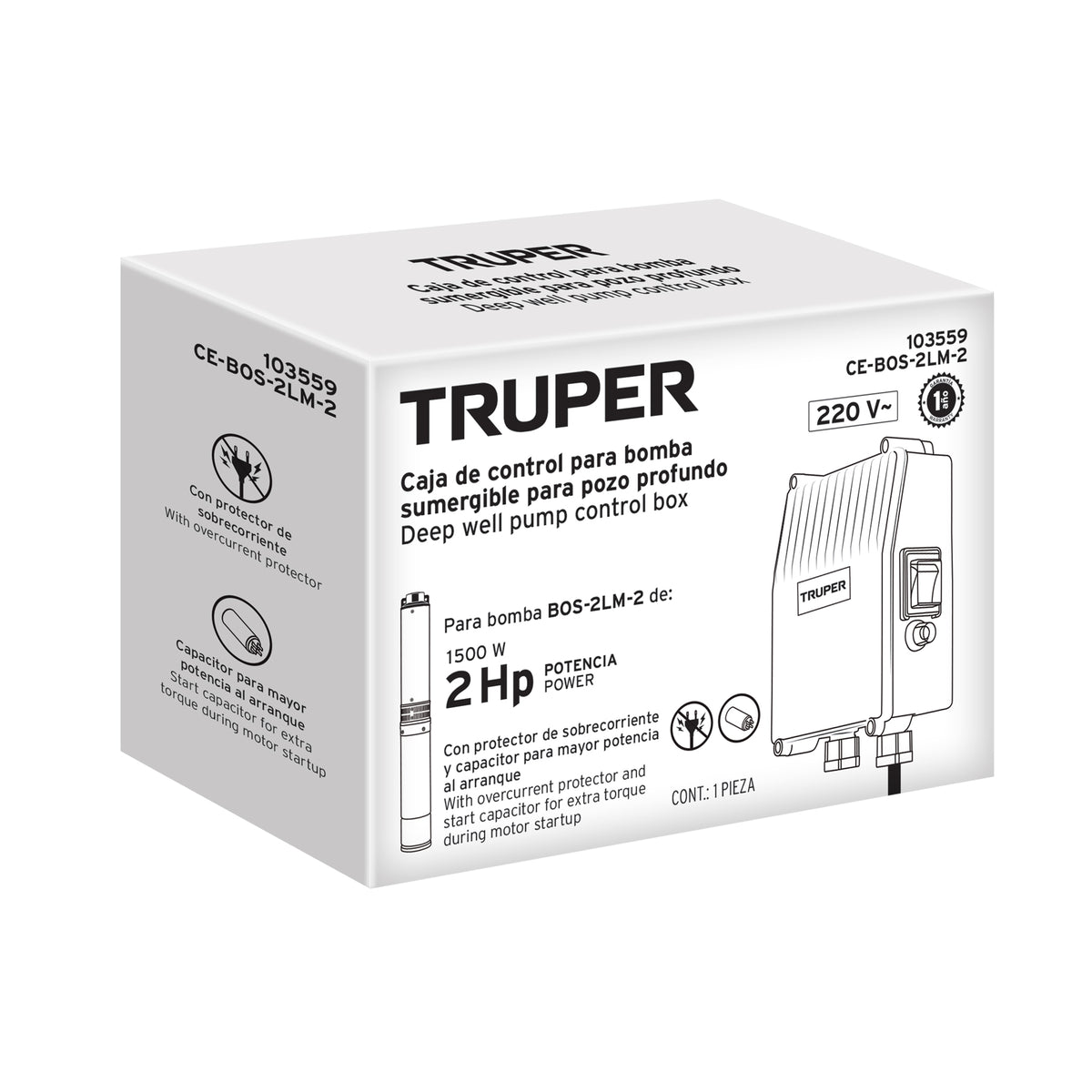 Caja de control para bomba tipo bala 2 HP, 220V, TRUPER — foto oficial 2