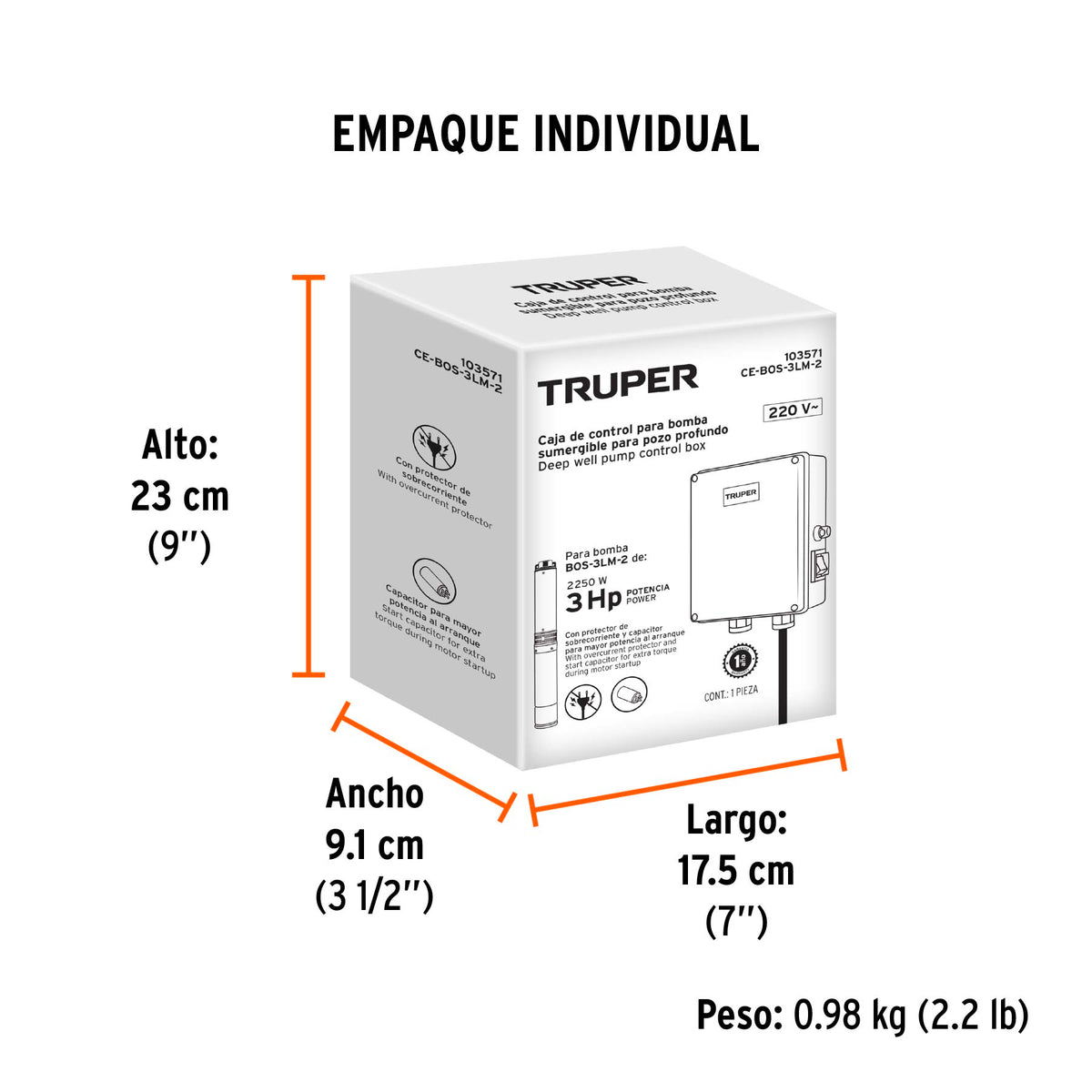 Caja de control para bomba tipo bala 3 HP, 220V, TRUPER, Truper, SKU 103571 — vista 5