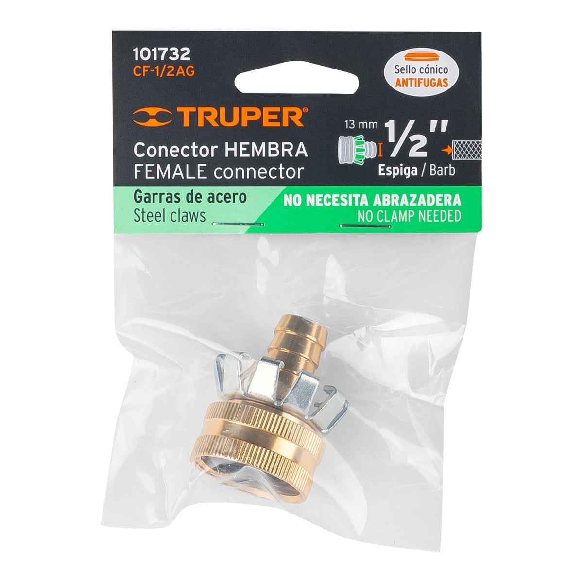Conector 1/2' hembra tipo garra de aluminio, TRUPER — foto oficial 2