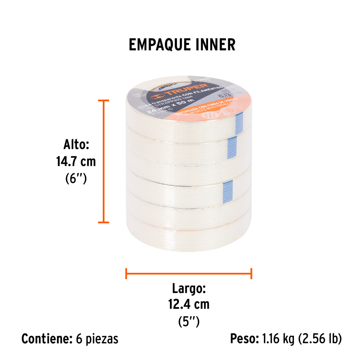 Cinta flejadora con filamentos 24mm x 50 m, transparente, Truper, SKU 103029 — vista 6