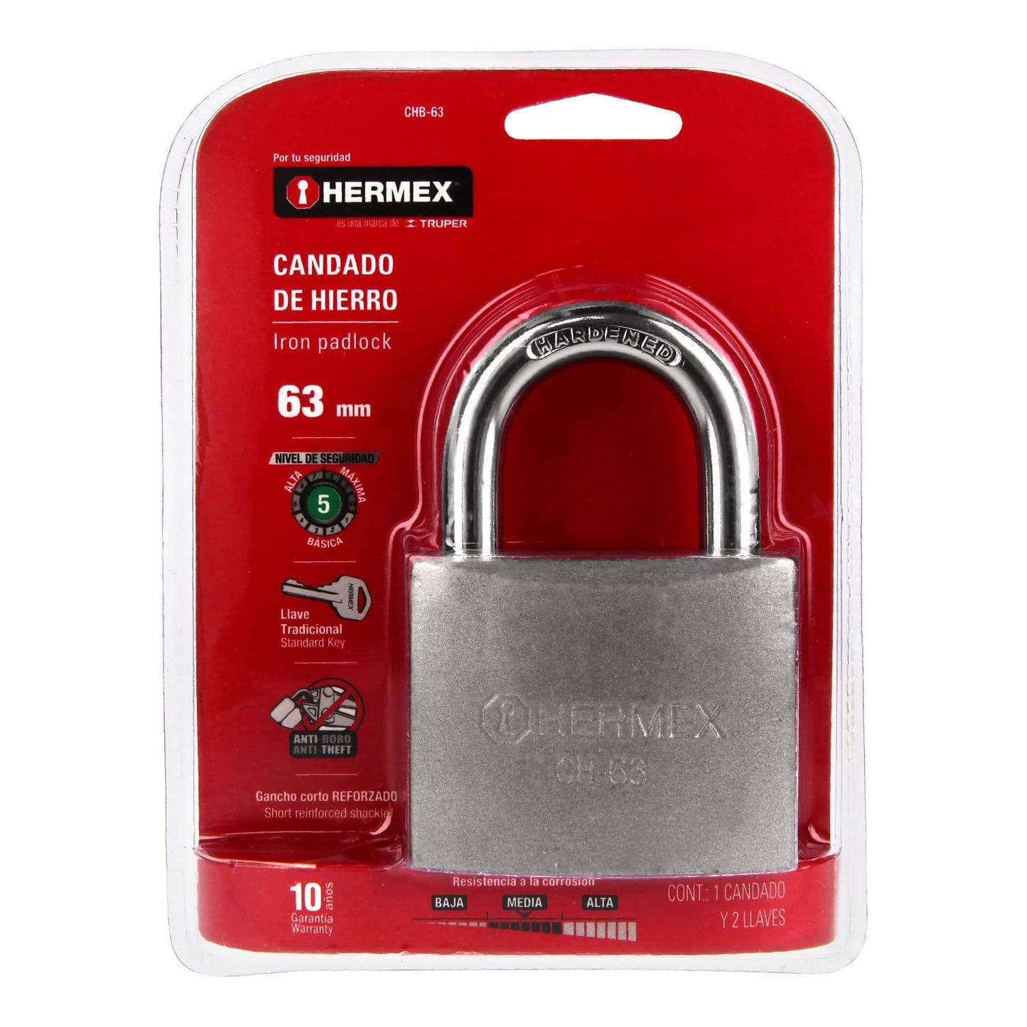 CANDADO DE HIERRO 63MM GANCHO CORTO HERMEX 43803 CHB-63