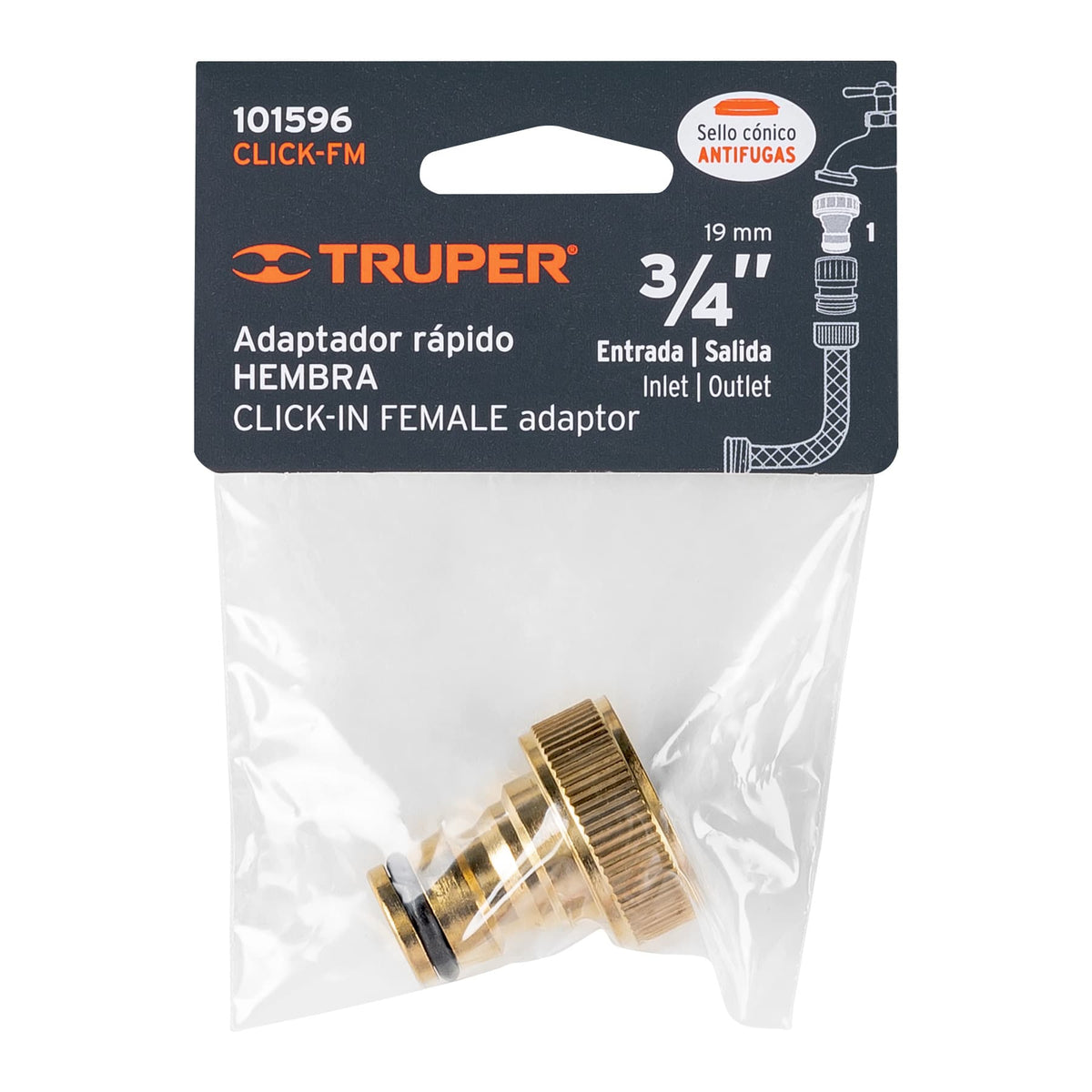 Conector 3/4' rápido hembra de latón, sistema click, TRUPER — foto oficial 2