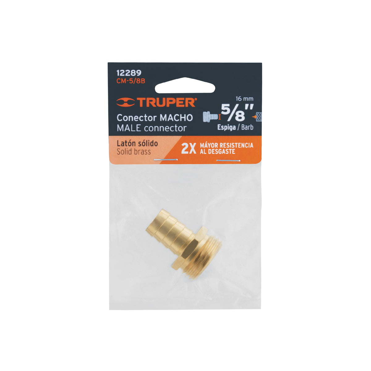 Conector 5/8' macho de latón sólido para manguera, TRUPER — foto oficial 2