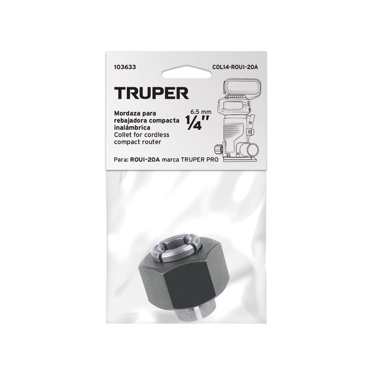 Collet de 1/4' para ROUI-20A, TRUPER — foto oficial 2