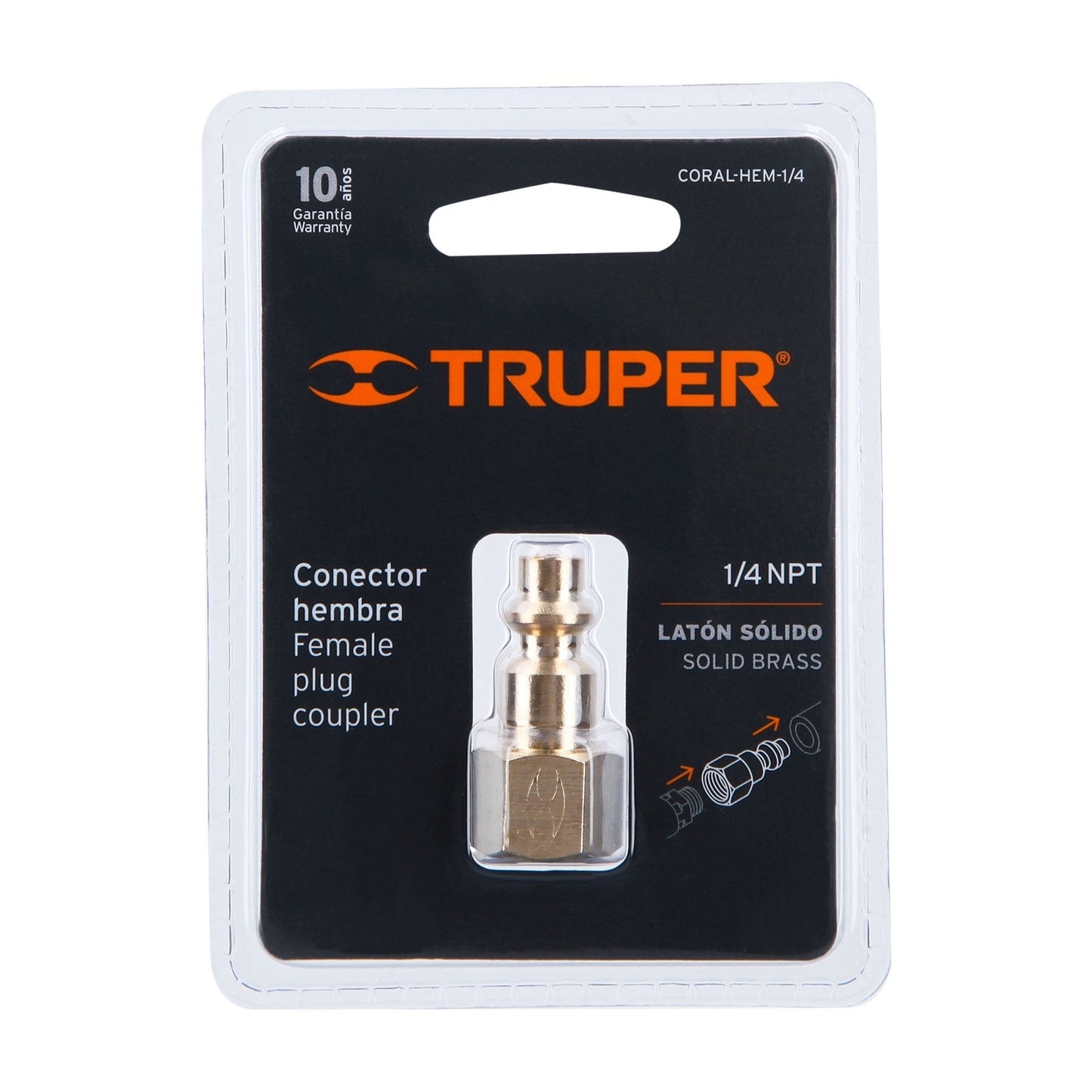 CONECTOR RÁPIDO LATÓN HEMBRA 1/4" NPT TRUPER 19082 CORAL-HEM-1/4
