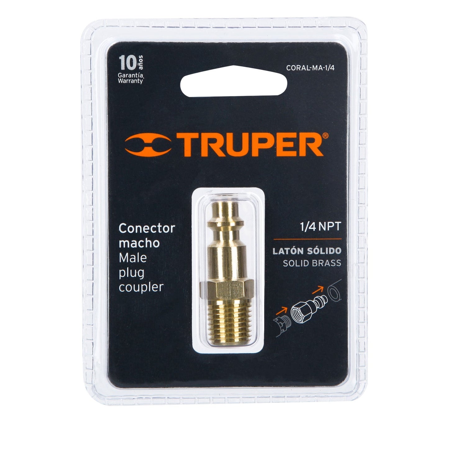 CONECTOR RÁPIDO LATÓN MACHO 1/4" NPT TRUPER 19083 CORAL-MA-1/4