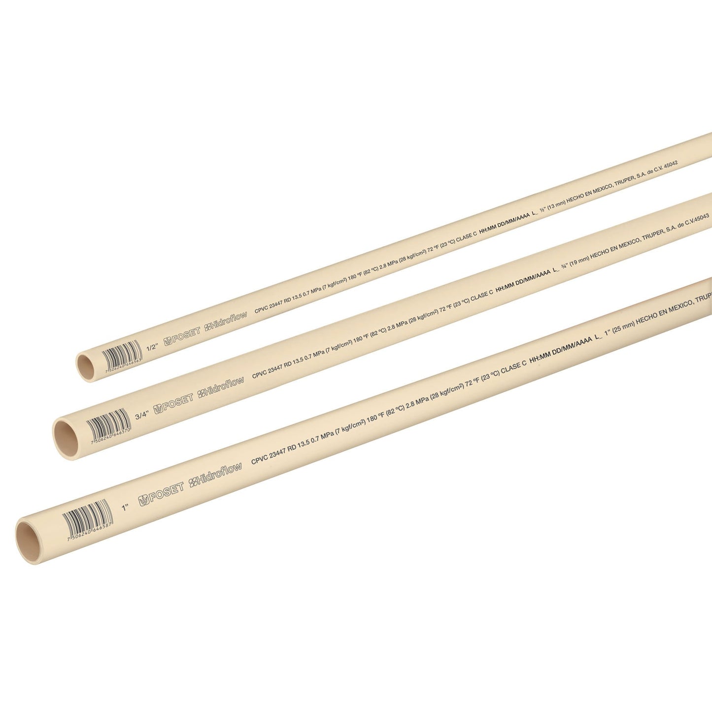 TUBO 1" DE CPVC HIDRAULICO RD 13.5 DE 3M FOS CPVC-003