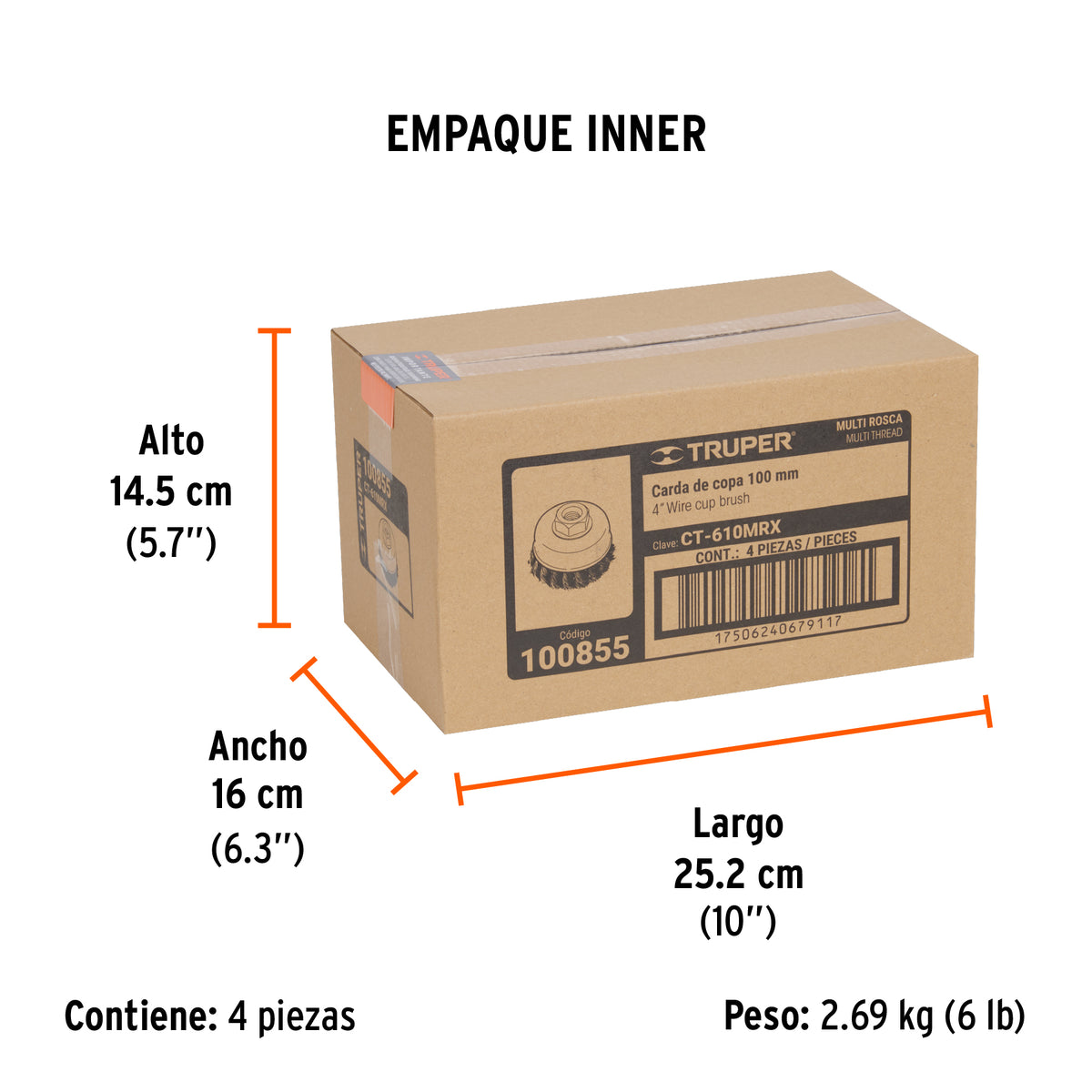 Carda copa 4' alambre trenzado grueso, Multi-rosca, TRUPER, Truper, SKU 100855 — vista 6