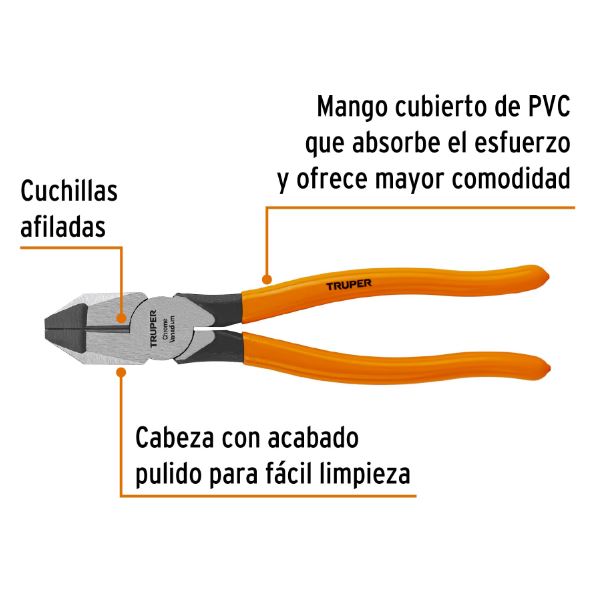PINZA PROFESIONAL PARA ELECTRICISTA 9" MANGO DE VINIL   T201-9