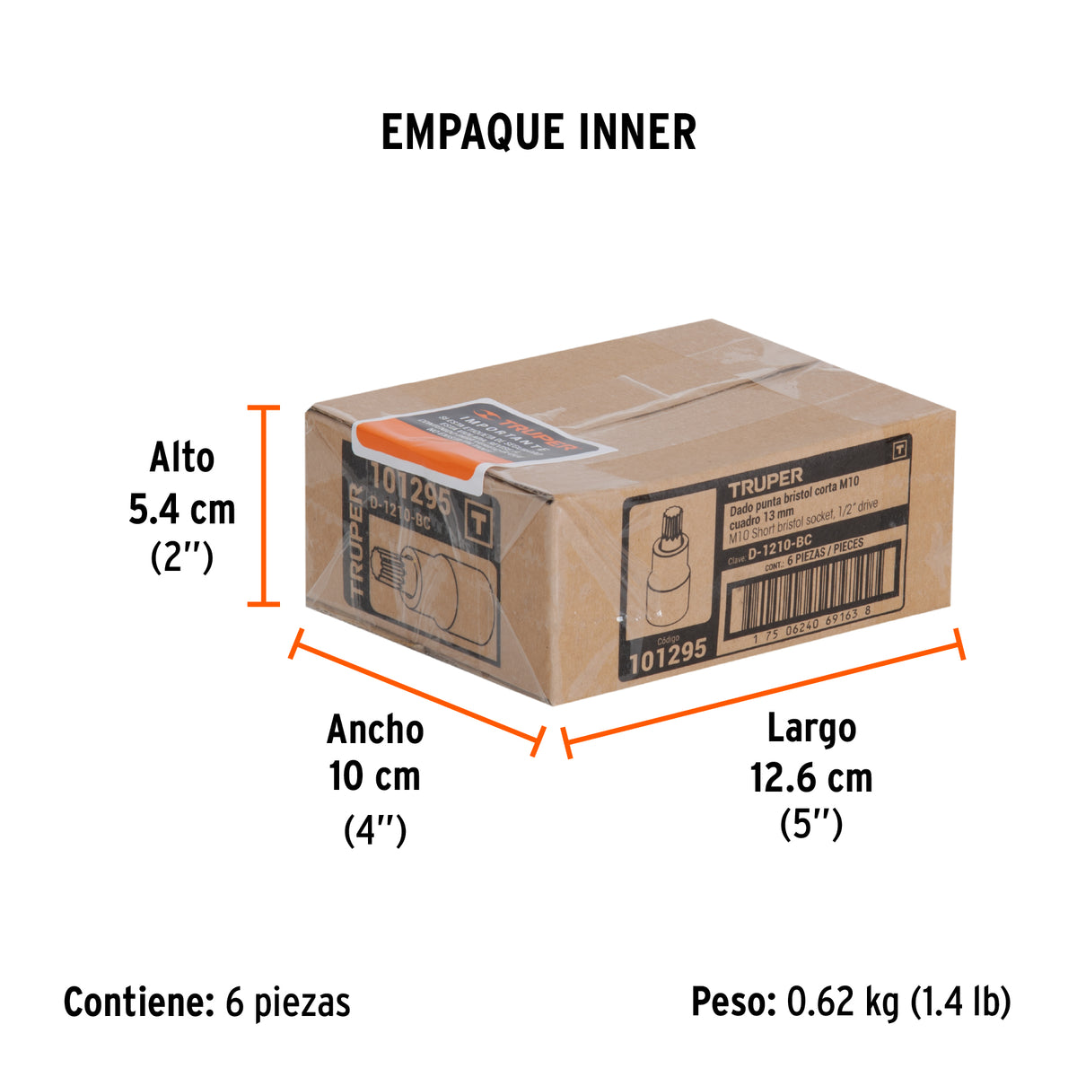 Dado punta corta bristol M10, cuadro 1/2', TRUPER, Truper, SKU 101295 — vista 6
