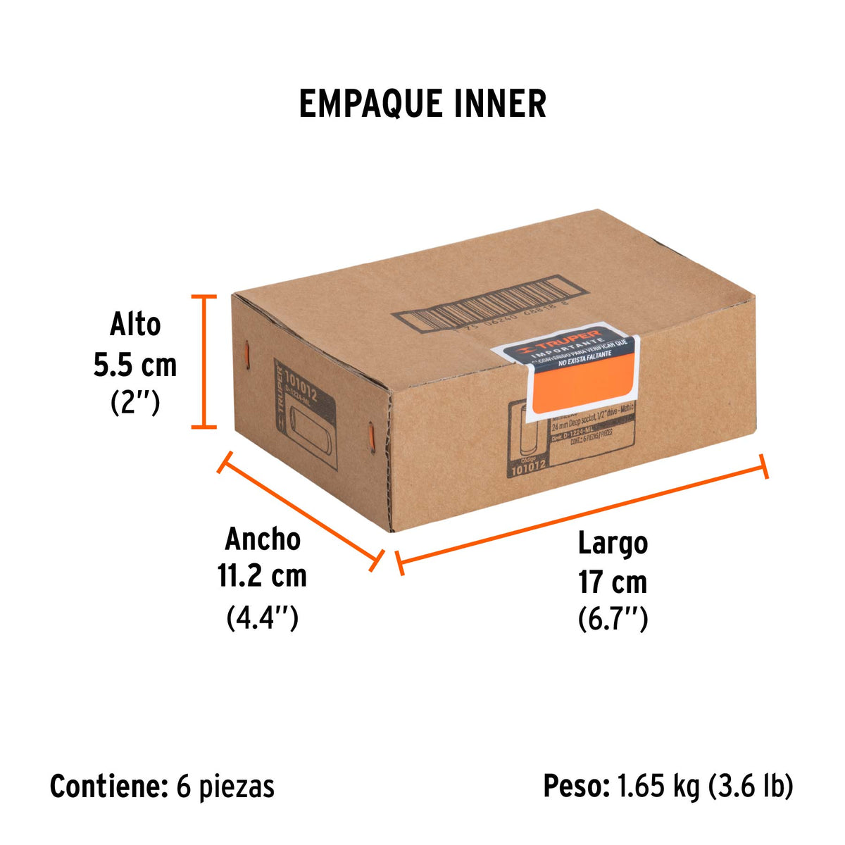 Dado largo de 24 mm, 6 puntas, cuadro 1/2', TRUPER, Truper, SKU 101012 — vista 6
