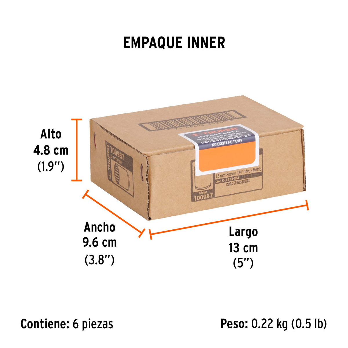 Dado de 13 mm, 12 puntas, cuadro 1/4', TRUPER, Truper, SKU 100987 — vista 6