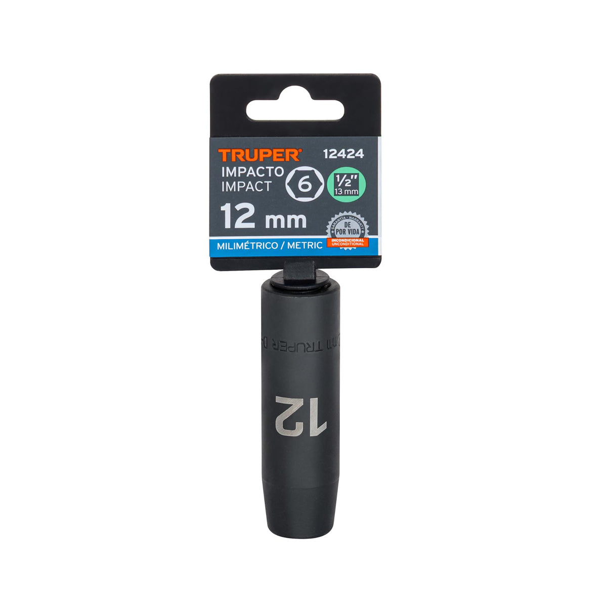 Dado largo cuadro 1/2' de impacto 6 puntas de 12 mm, TRUPER — foto oficial 2