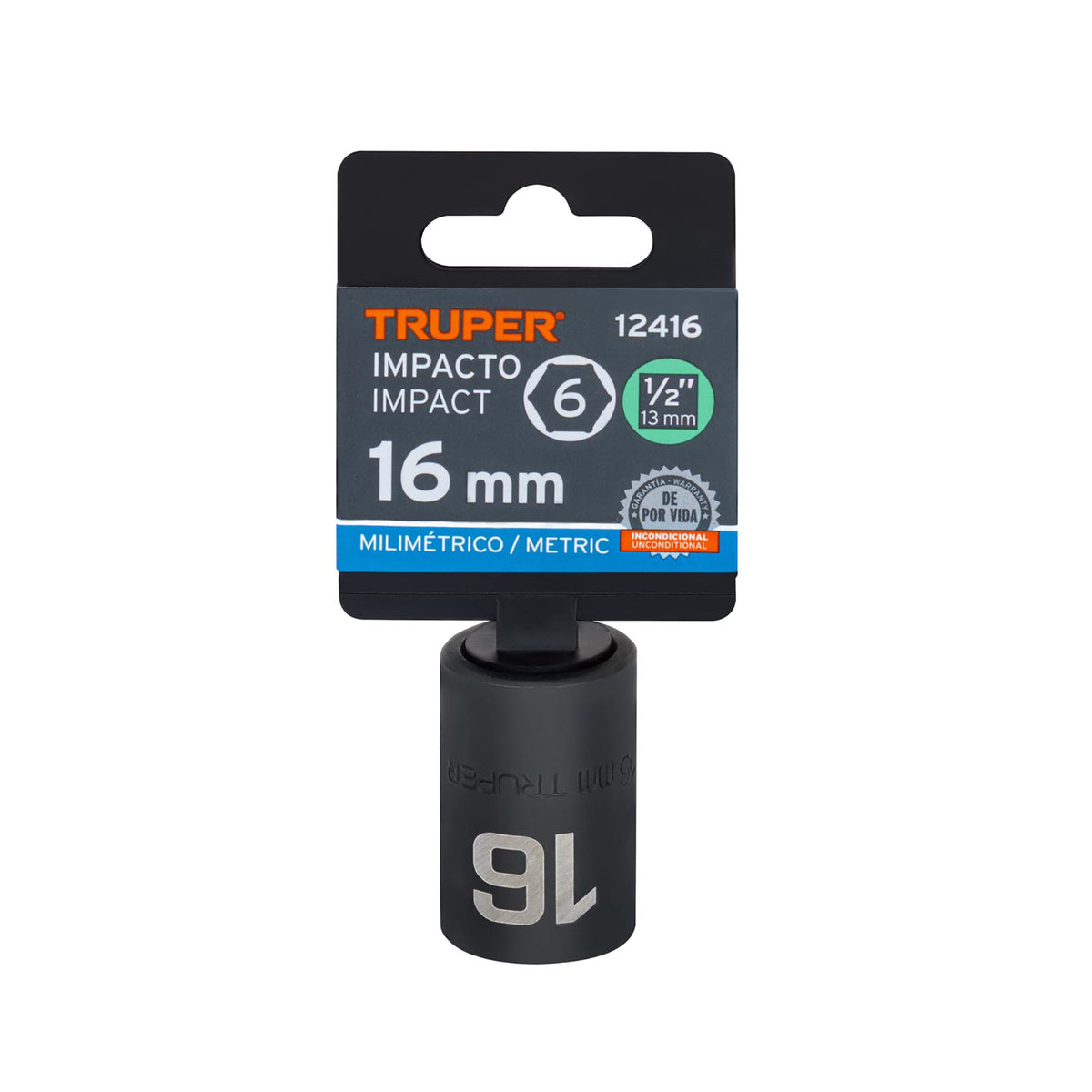 Dado cuadro 1/2' de impacto 6 puntas de 16 mm, TRUPER — foto oficial 2