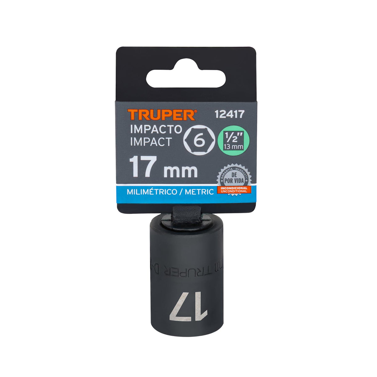 Dado cuadro 1/2' de impacto 6 puntas de 17 mm, TRUPER — foto oficial 2
