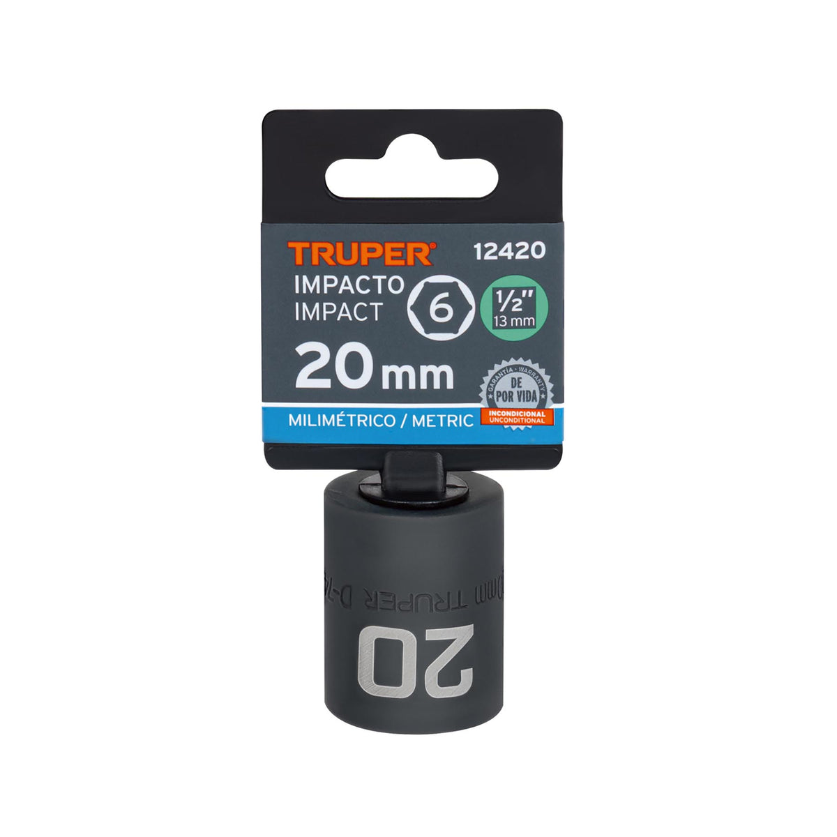Dado cuadro 1/2' de impacto 6 puntas de 20 mm, TRUPER — foto oficial 2