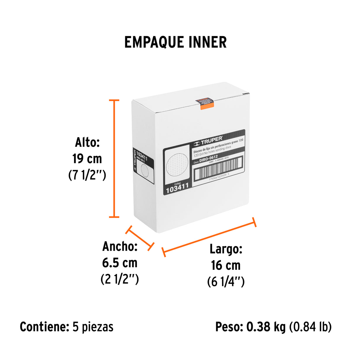 Paquete con 5 discos de lija 6' grano 120, ciegos, TRUPER, Truper, SKU 103411 — vista 6