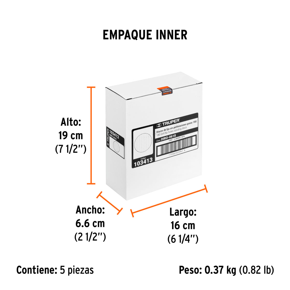 Paquete con 5 discos de lija 6' grano 180, ciegos, TRUPER, Truper, SKU 103413 — vista 6
