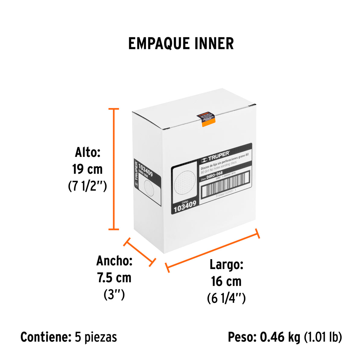 Paquete con 5 discos de lija 6' grano 80, ciegos, TRUPER, Truper, SKU 103409 — vista 6