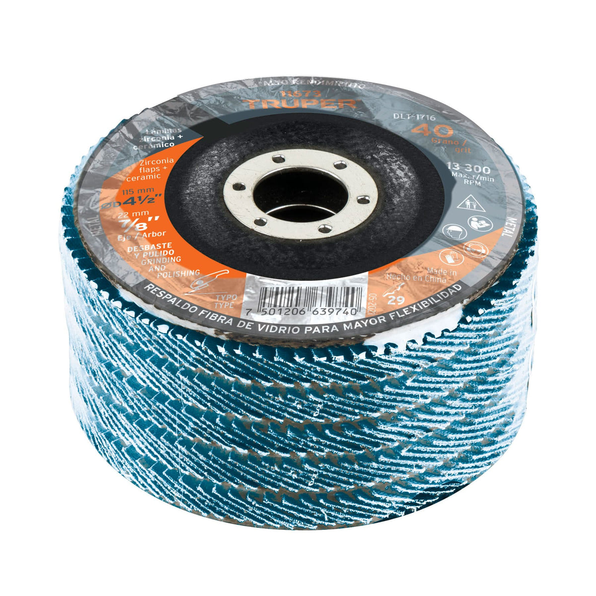 Disco laminado 4-1/2' grano 40 centro 7/8' fibra TRUPER — foto oficial 2