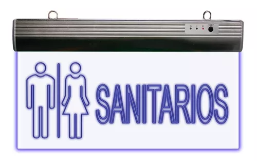 Letrero Sanitarios Mixto De LED Azul Recargable Emergencia 4W 90-265V