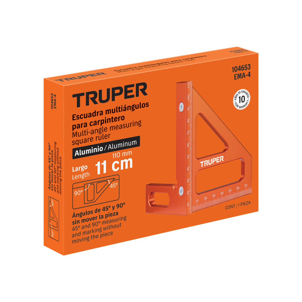 Escuadra multiángulos 4' de aluminio para carpintero, TRUPER — foto oficial 2